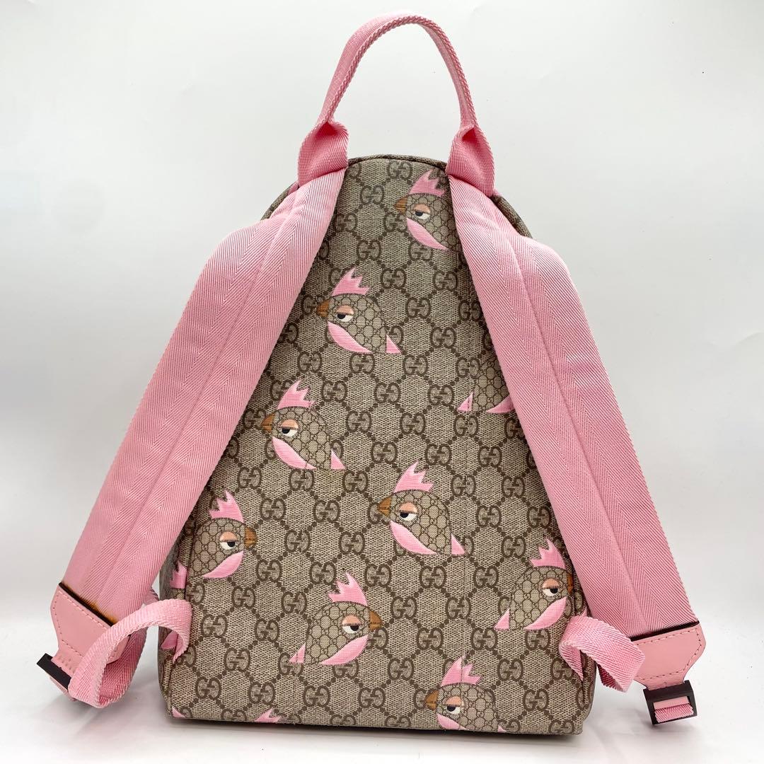 グッチ リュック　チルドレンズ パパガッロ オウム レザー　ピンク　柄