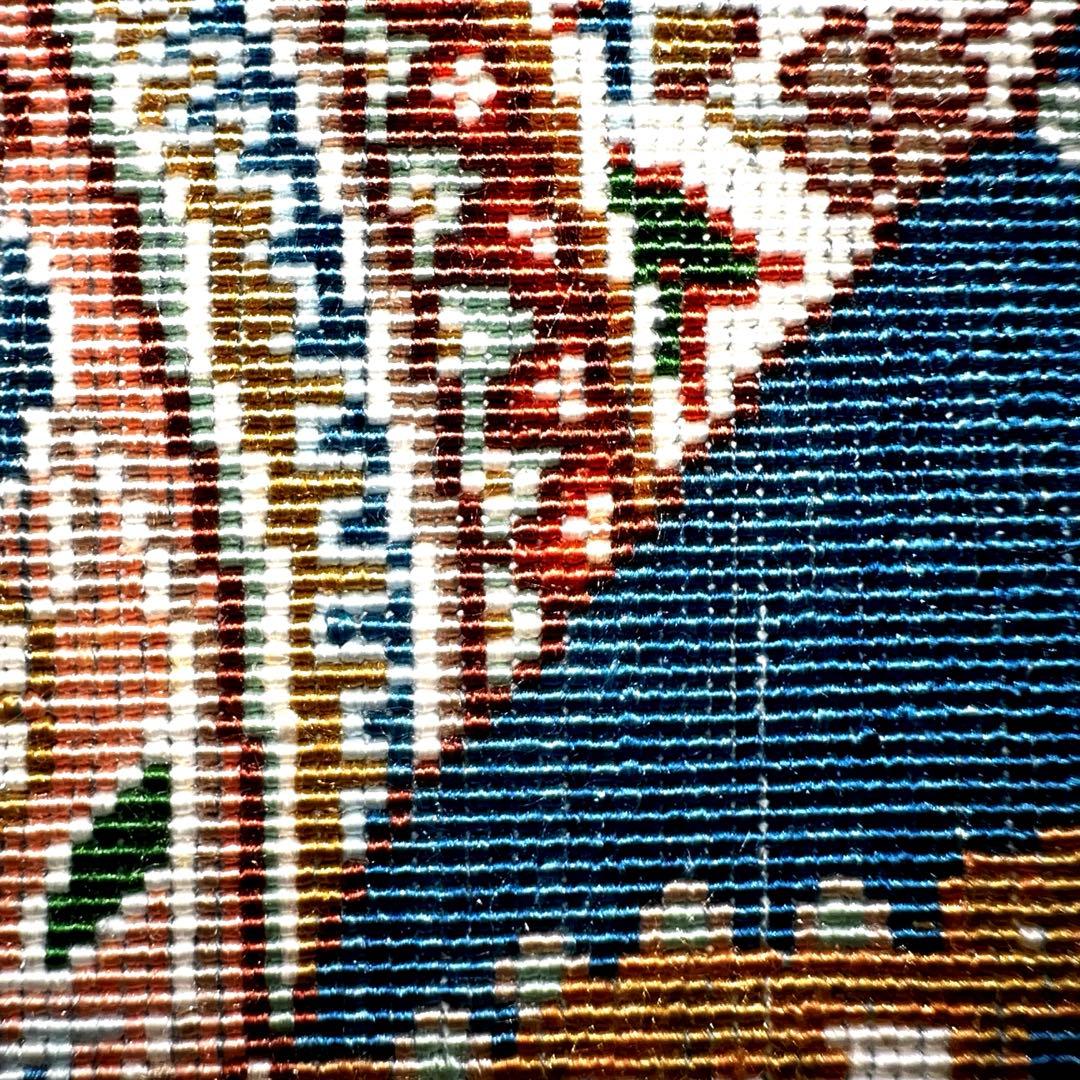 【ペルシャ絨毯】最高級 ジャムシディ クム産 シルク 本物 手織り 高密度 青色