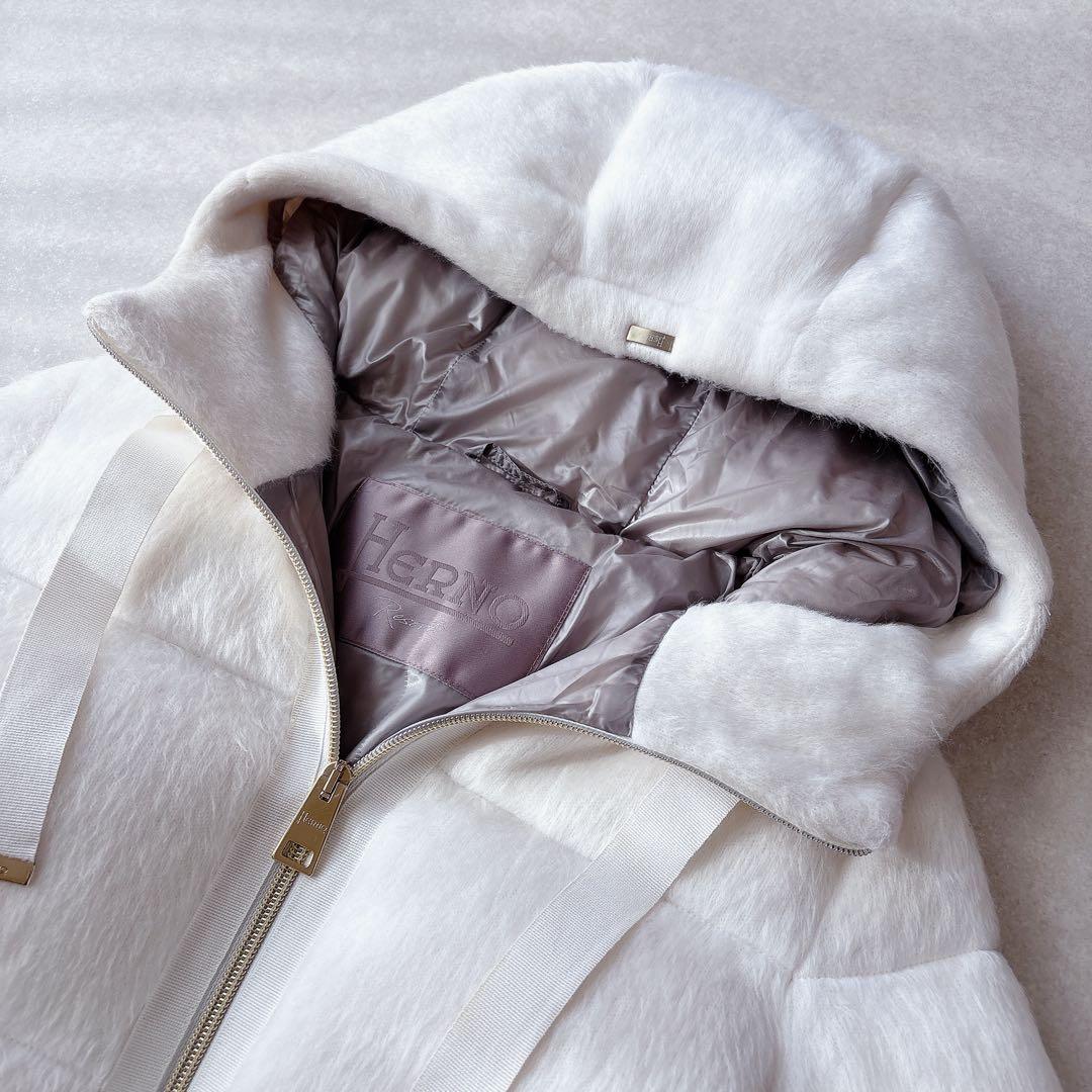 HERNO｜Resort ふわふわ エコファーショートダウン ホワイト 38