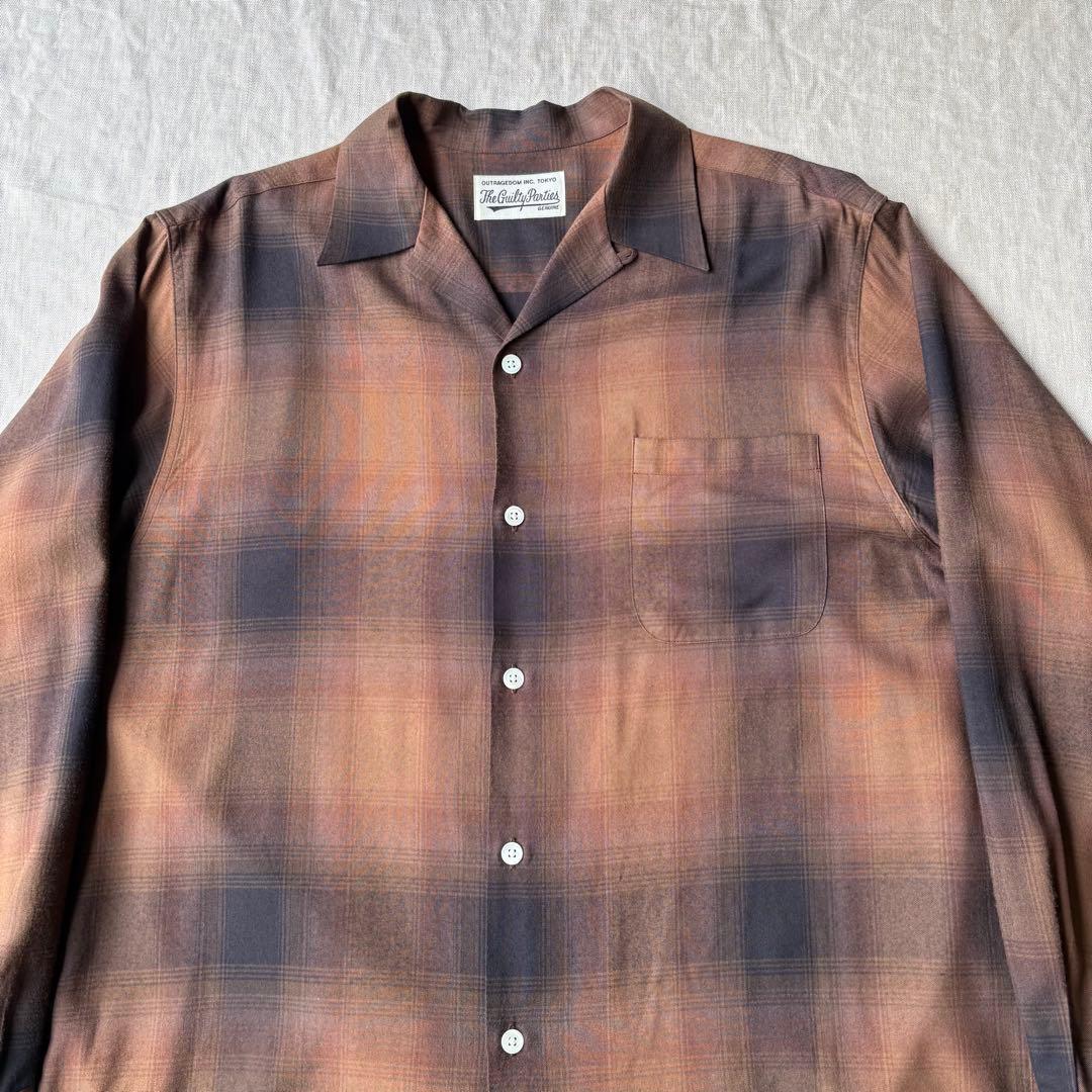 WACKO MARIA オンブレチェック オープンカラーシャツ ブラウン L