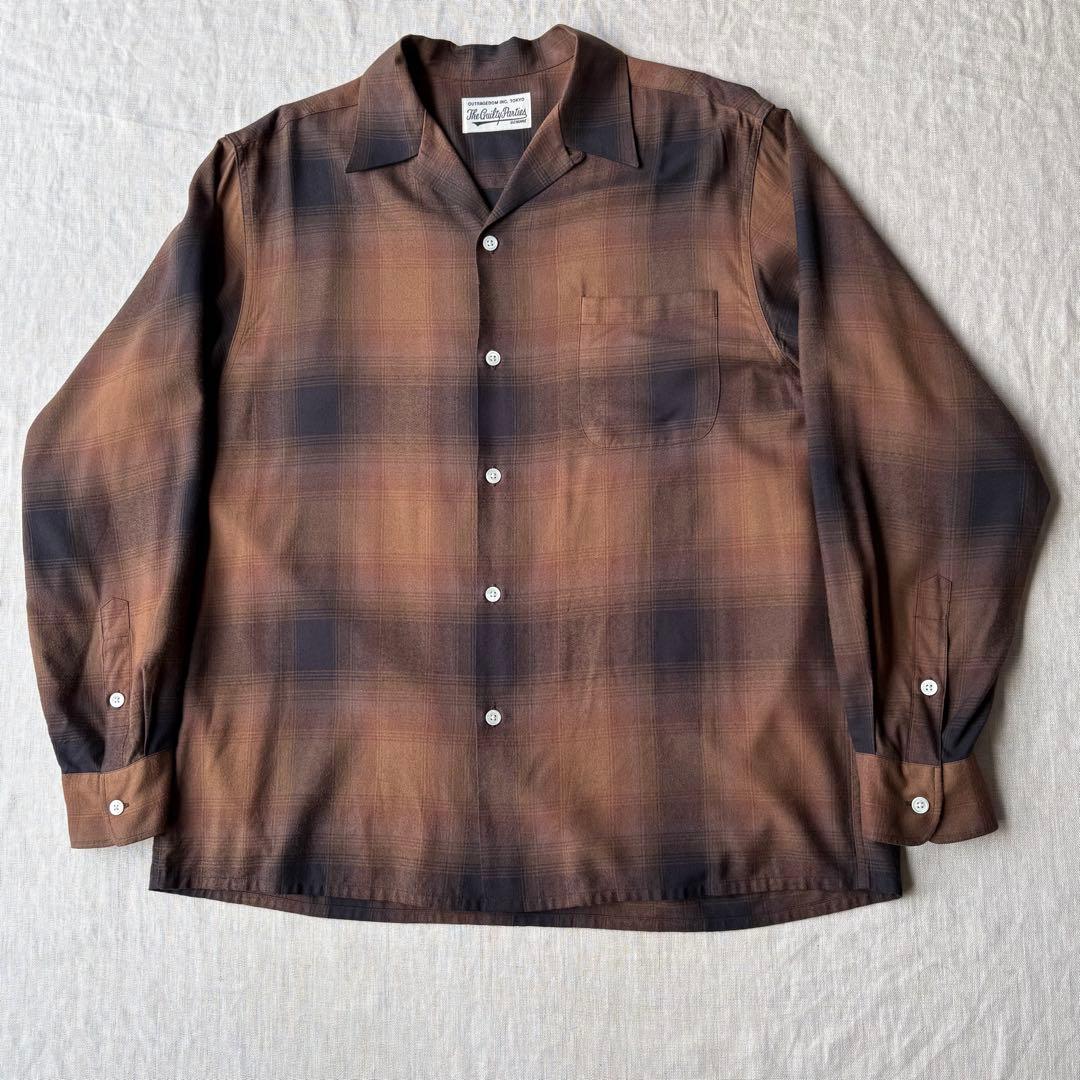 WACKO MARIA オンブレチェック オープンカラーシャツ ブラウン L