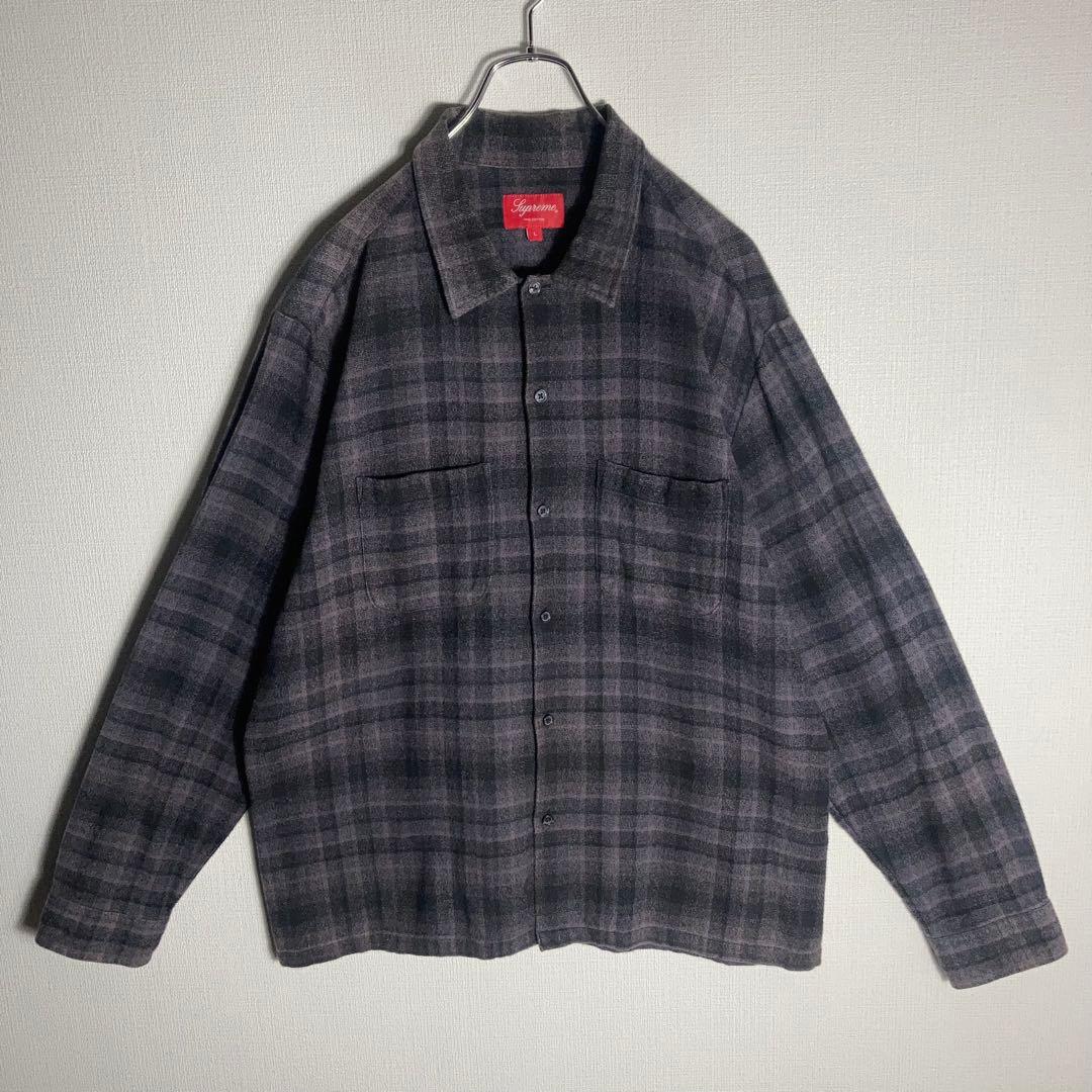 SUPREME オンブレチェック 長袖シャツ 刺繍ロゴ グレー L.