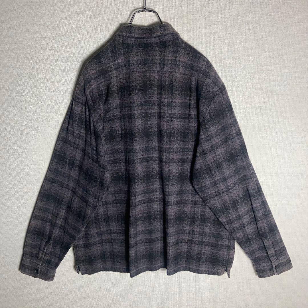 SUPREME オンブレチェック 長袖シャツ 刺繍ロゴ グレー L.