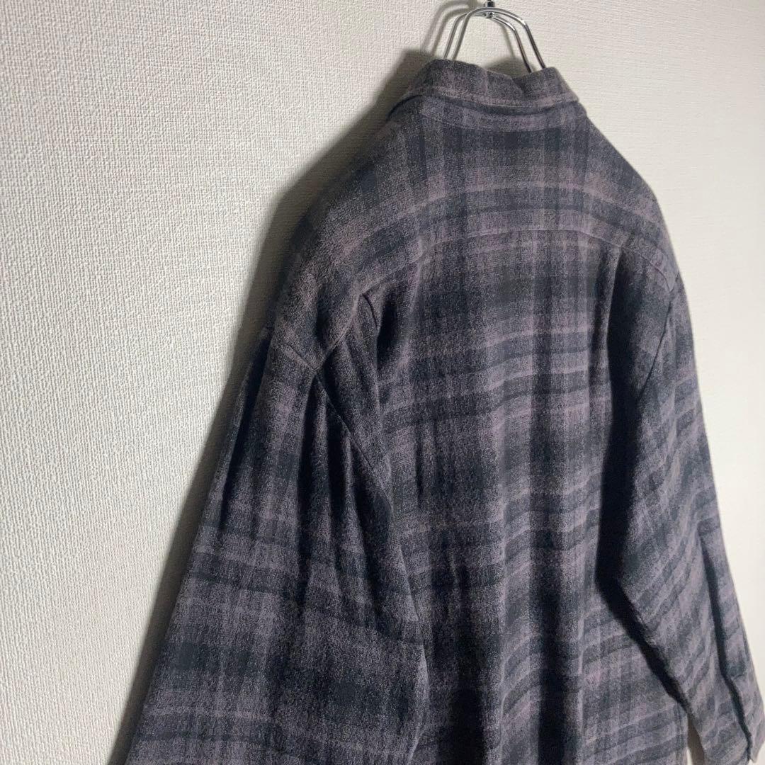 SUPREME オンブレチェック 長袖シャツ 刺繍ロゴ グレー L.