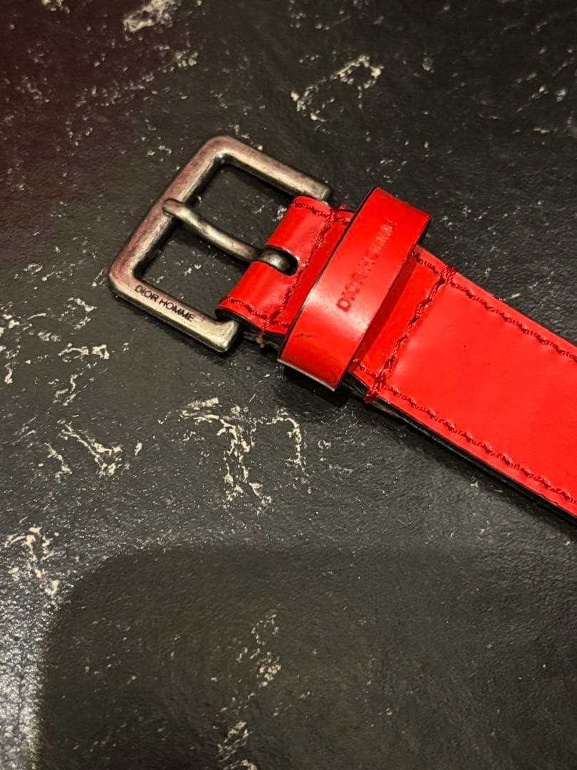 ディオールオム エディ 2006SS スカモッズ期 ハトメ細ベルト　80赤