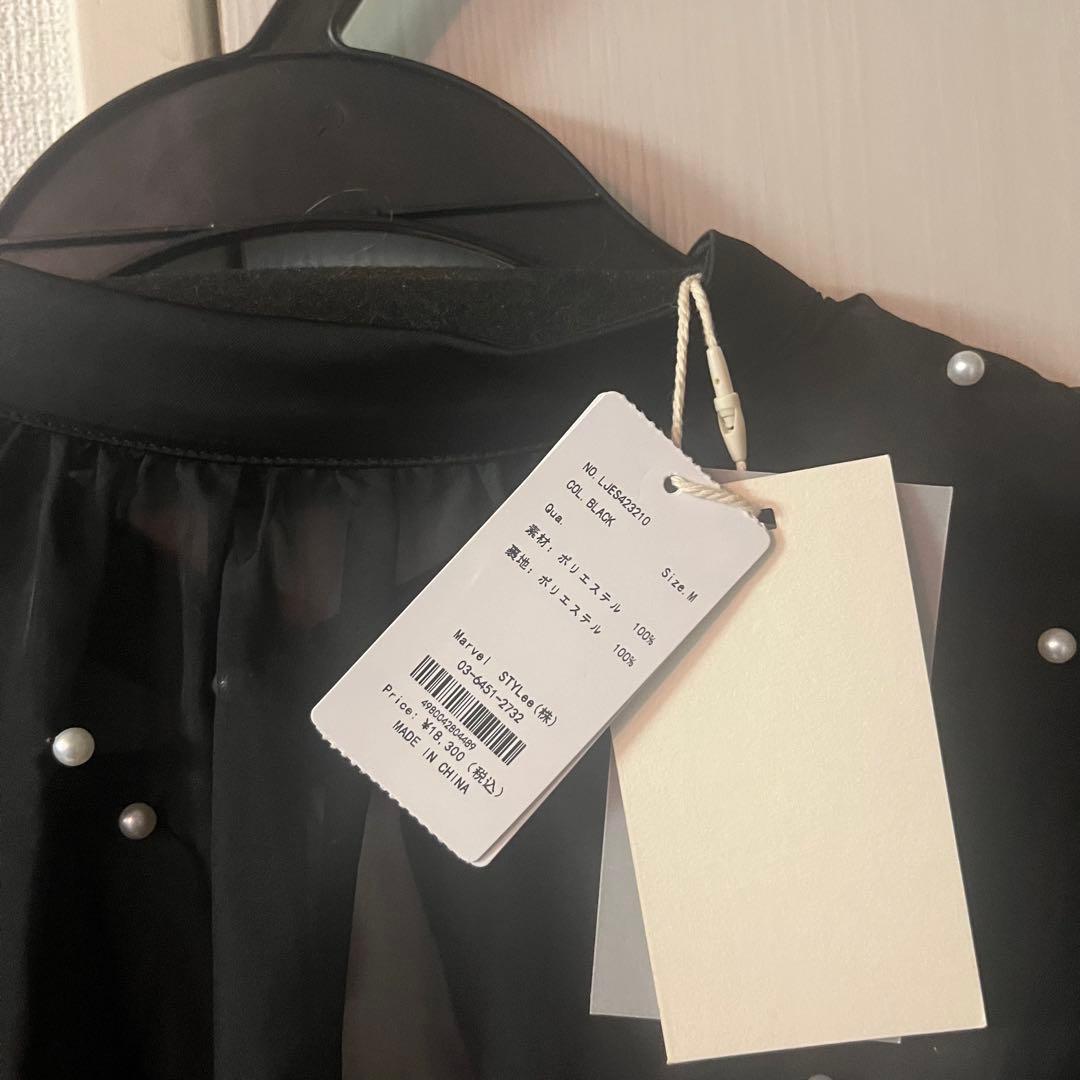 2WAYパール付きシアーレースバックリボンボレロスリット　キャミワンピース