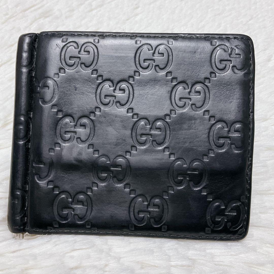 ⭐︎希少⭐︎グッチ マネークリップ 札入れ 財布 シマレザー GG柄 ブラック ロゴ
