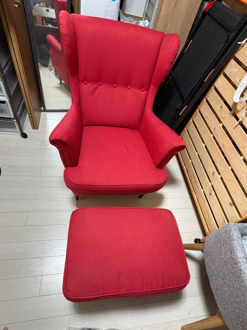 【大阪】IKEA STRANDMON ストランドモン ソファ　オットマン付き　赤