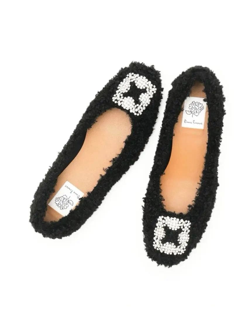 値下げ不可エマフランシス Emma Francis ボア ビジュー パンプス 黒