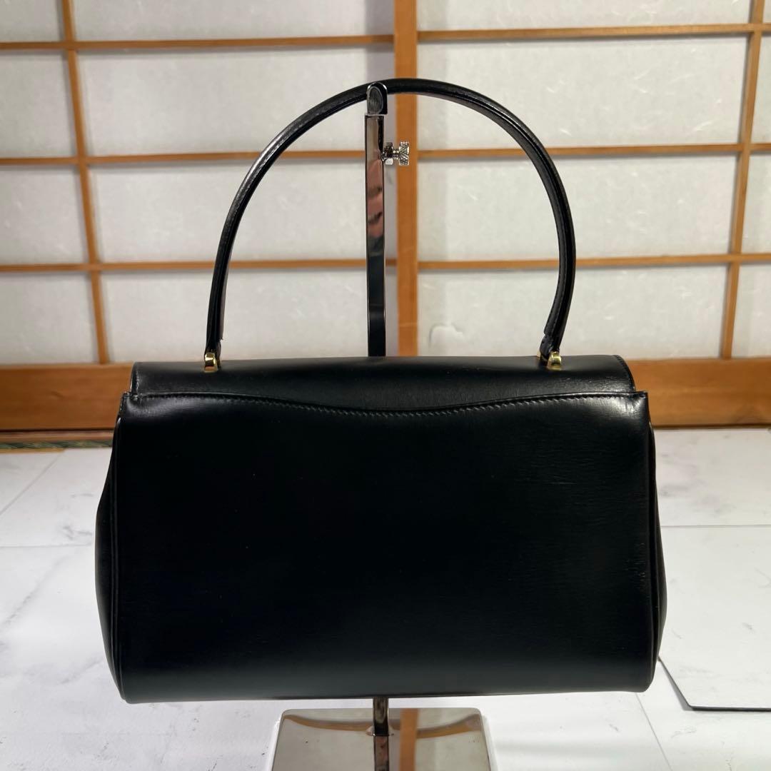 美品 濱野皮革工藝 hamano ハンドバッグ フォーマルバッグ 黒 レザー