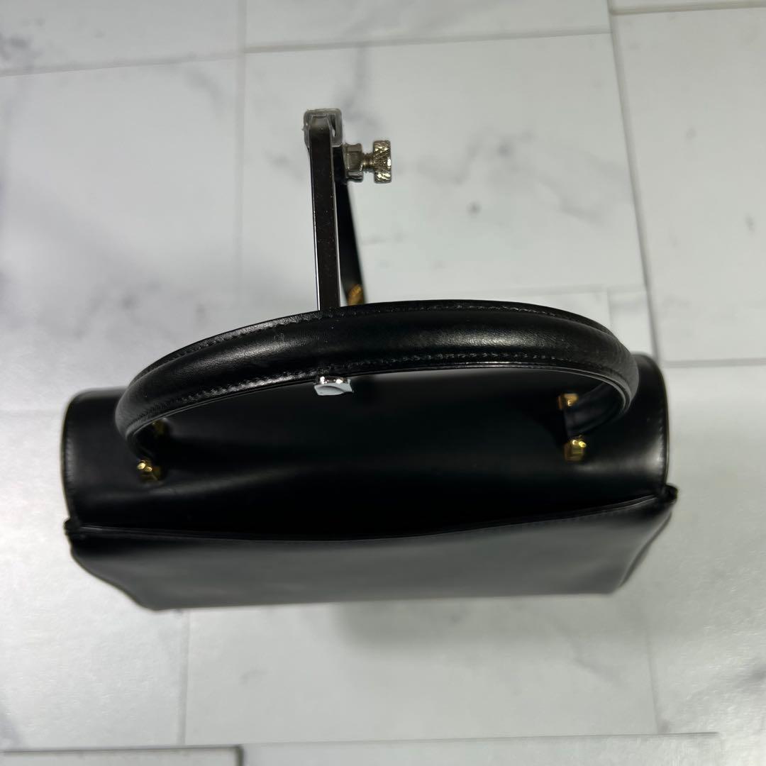 美品 濱野皮革工藝 hamano ハンドバッグ フォーマルバッグ 黒 レザー