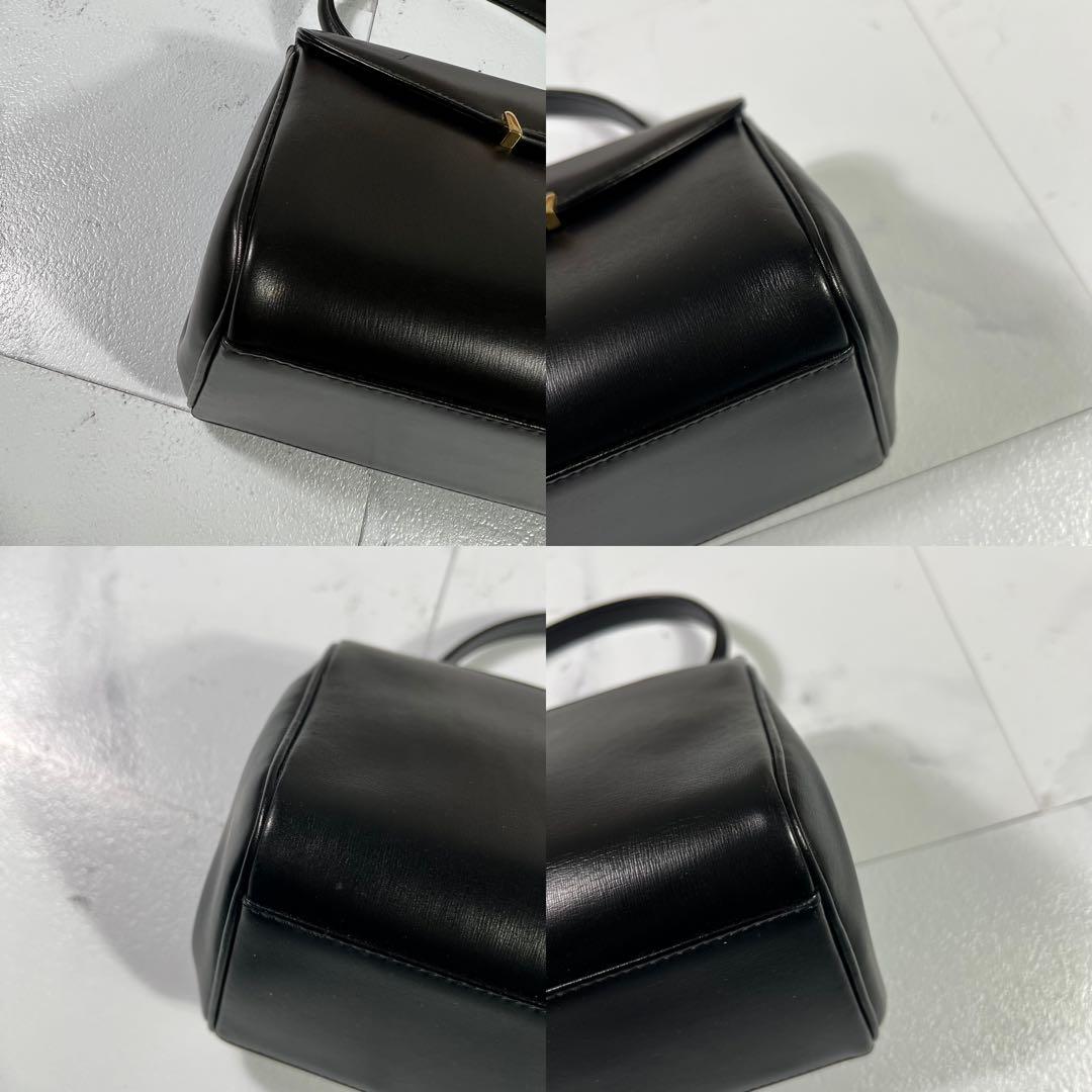 美品 濱野皮革工藝 hamano ハンドバッグ フォーマルバッグ 黒 レザー