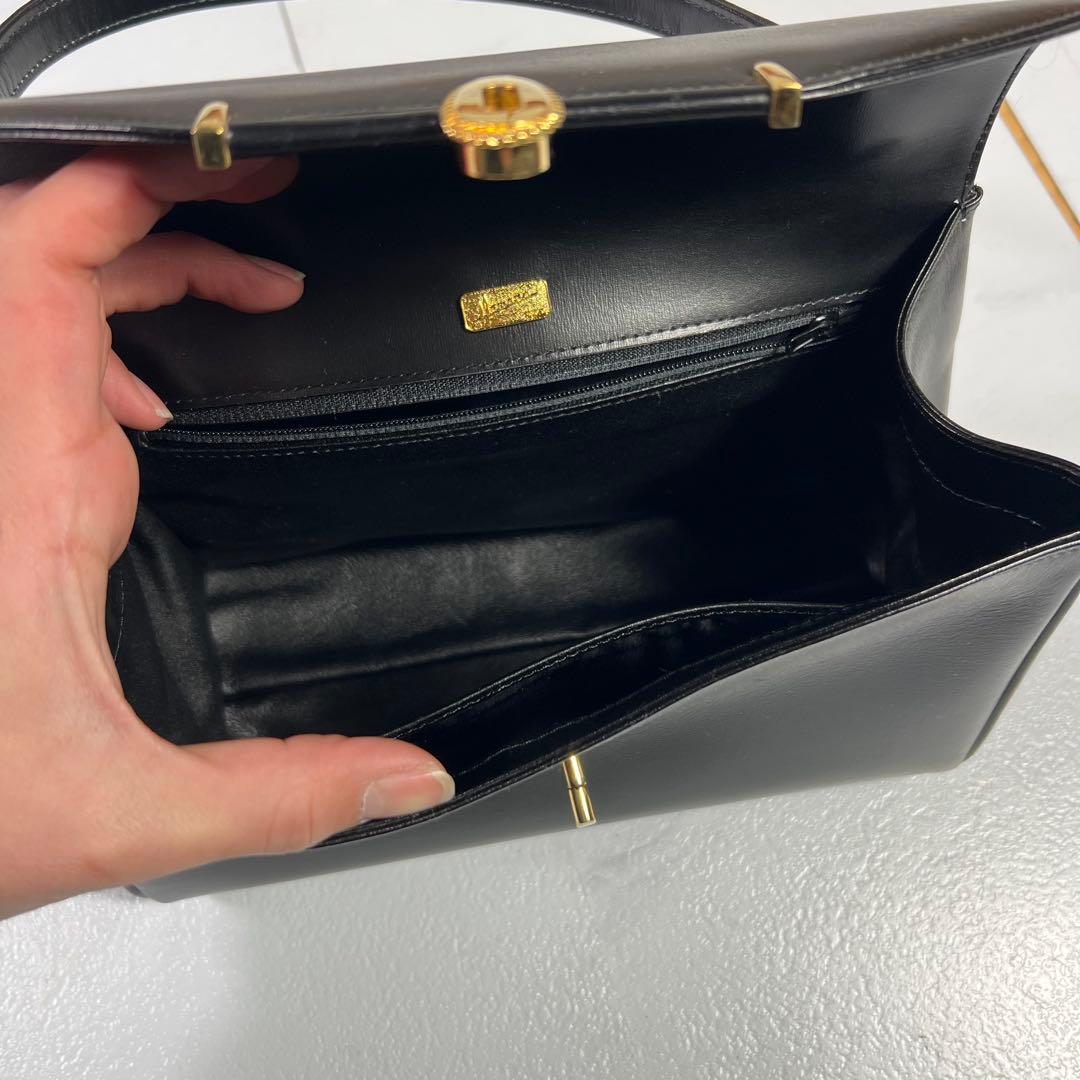 美品 濱野皮革工藝 hamano ハンドバッグ フォーマルバッグ 黒 レザー