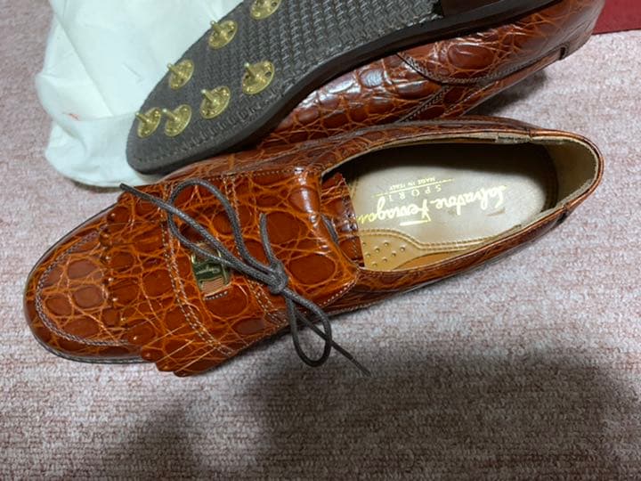 FERRAGAMO フェラガモ 23.5 ７C クロコ型押しレザー