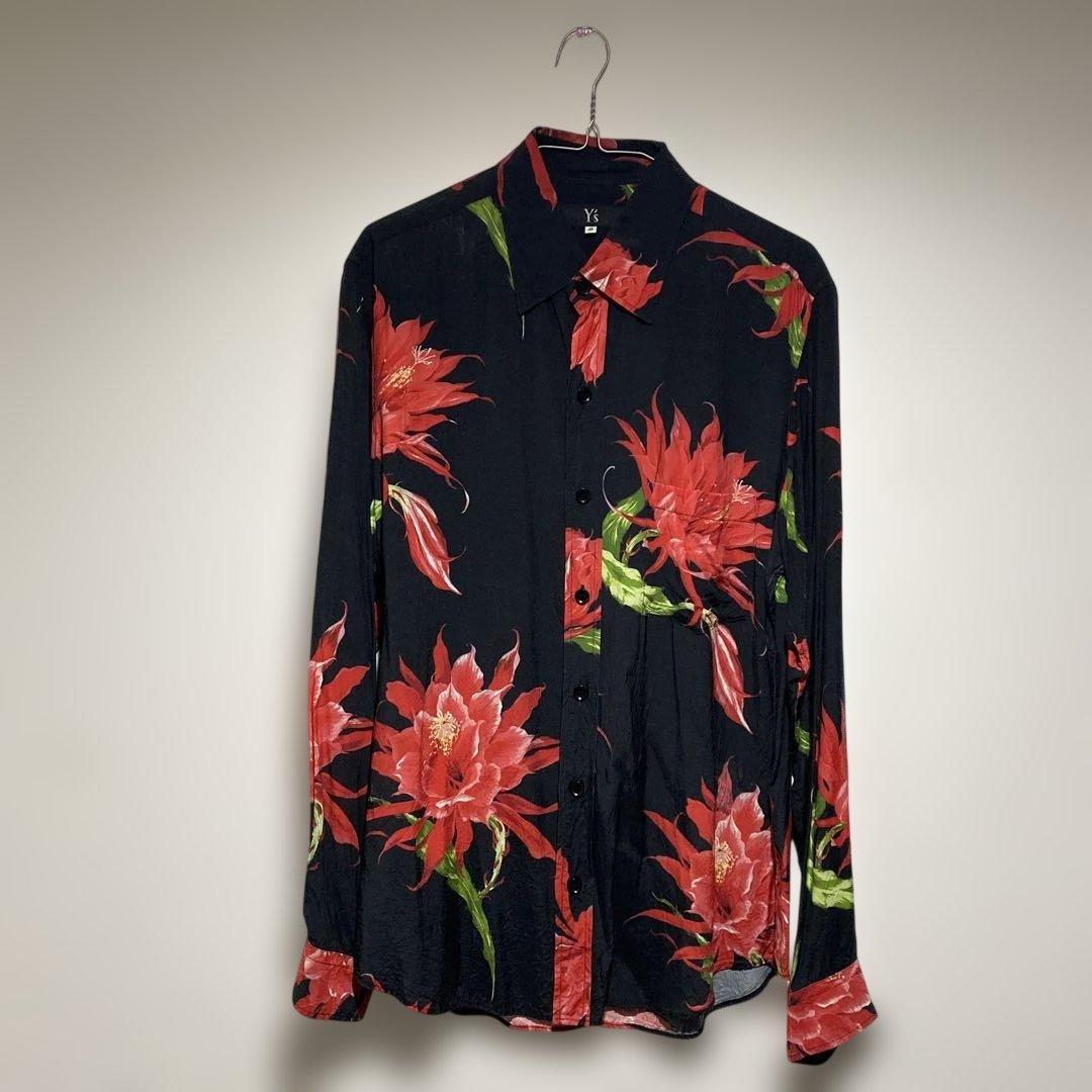 Y's ワイズ 彼岸花 フラワープリント レーヨンシャツ