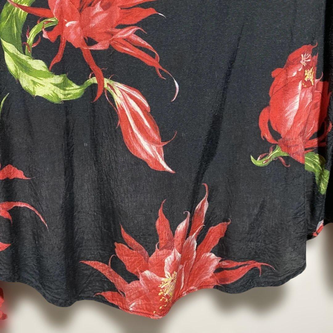Y's ワイズ 彼岸花 フラワープリント レーヨンシャツ