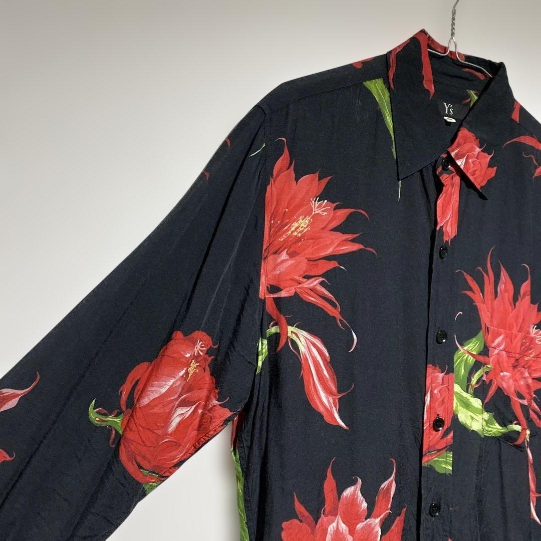 Y's ワイズ 彼岸花 フラワープリント レーヨンシャツ