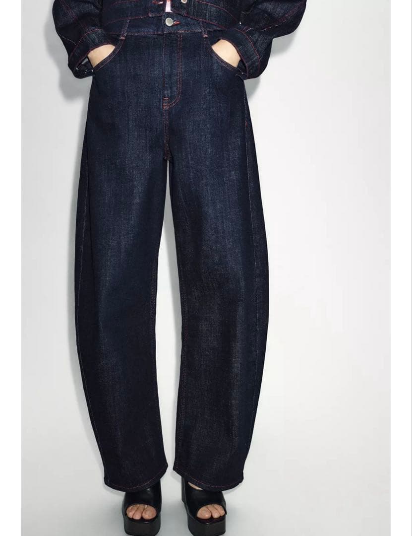 タグ付新品★ZARAのZ1975ハイウエストバレルフィットデニムパンツ★EU32