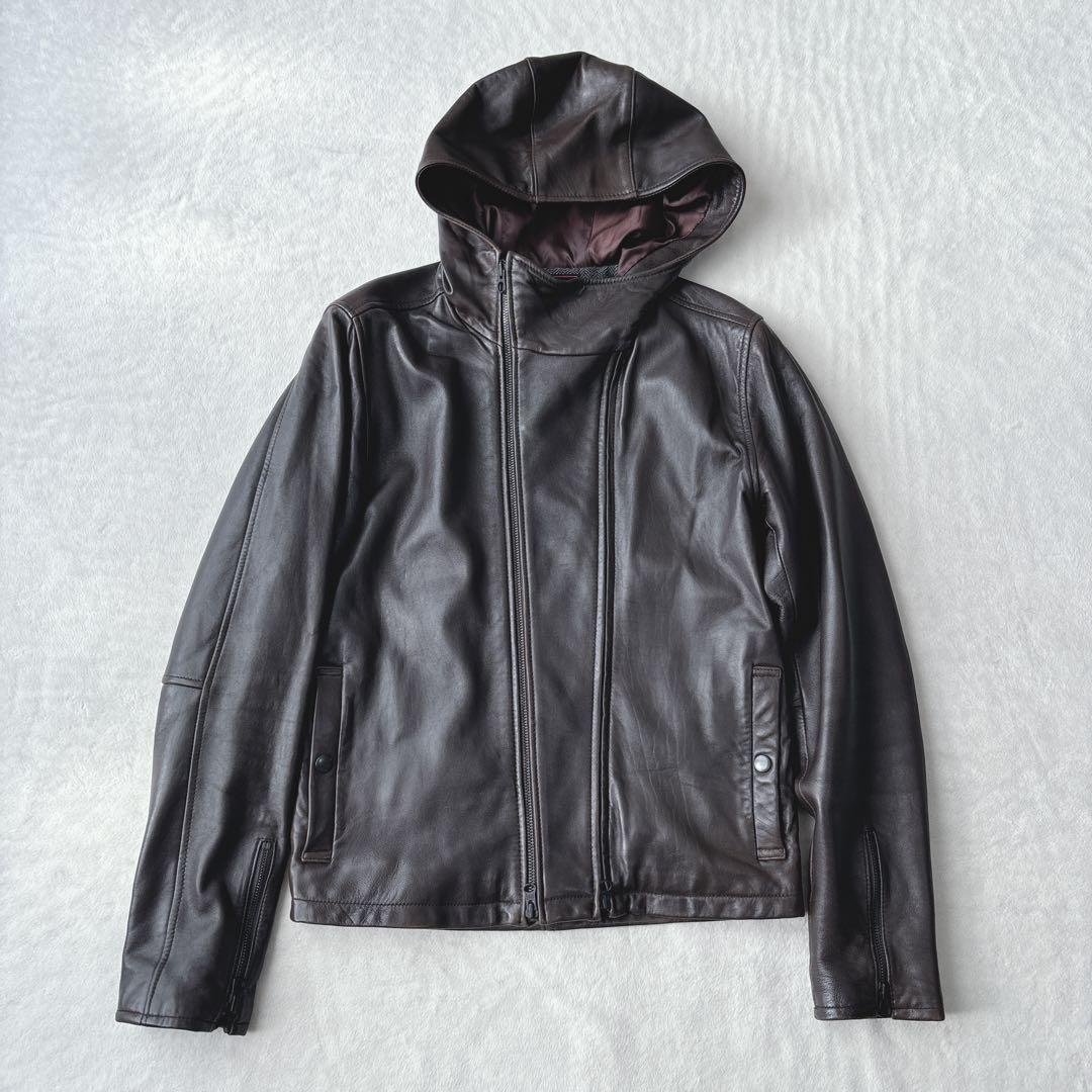 【美品】ビームスハート　レザーパーカー　羊革　ラムレザー　ブラウン　ジップアップ
