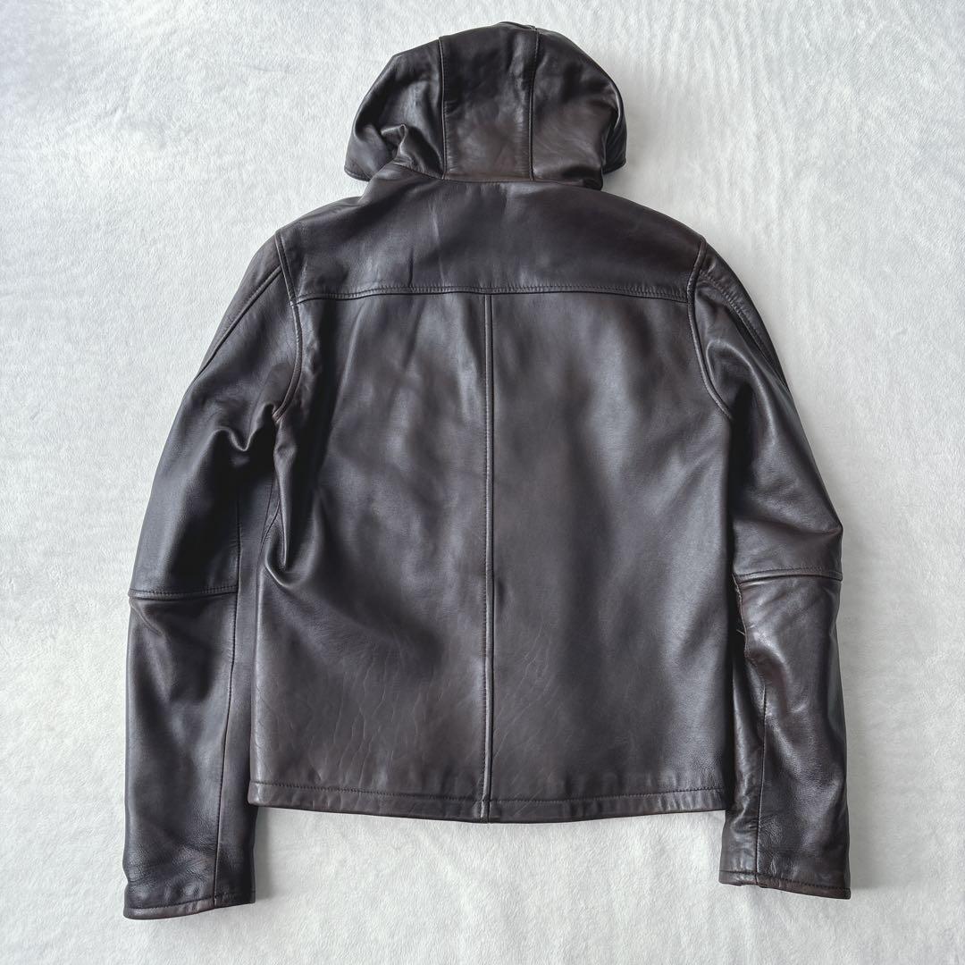 【美品】ビームスハート　レザーパーカー　羊革　ラムレザー　ブラウン　ジップアップ
