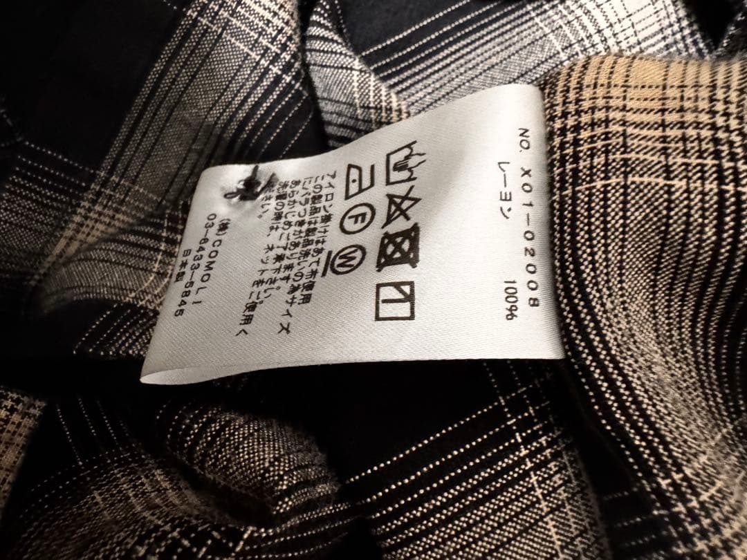 comoli 23ss レーヨンチェックオープンカラーシャツ　サイズ2