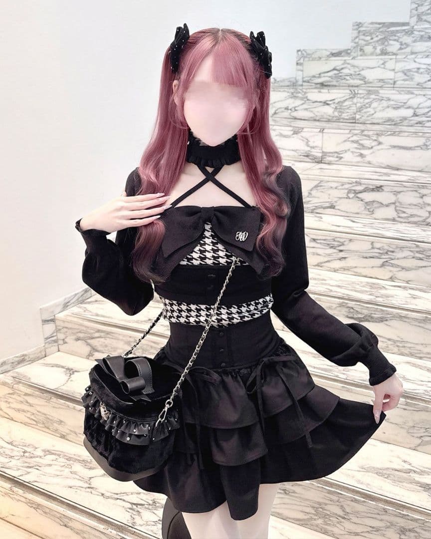 ハニーミュウ チョーカー付きビッグリボンアンサンブルトップス 　フリーサイズ　黒