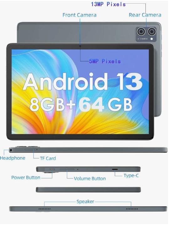 Android タブレット 8GB RAM 64GB ROM (GRAY)