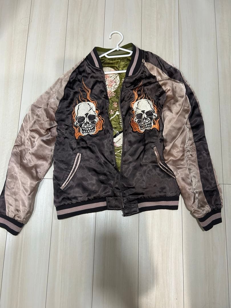 スカジャン　花旅楽団 髑髏 三味線 野晒 月 リバーシブル