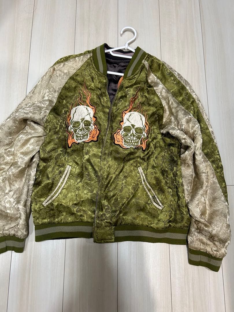 スカジャン　花旅楽団 髑髏 三味線 野晒 月 リバーシブル