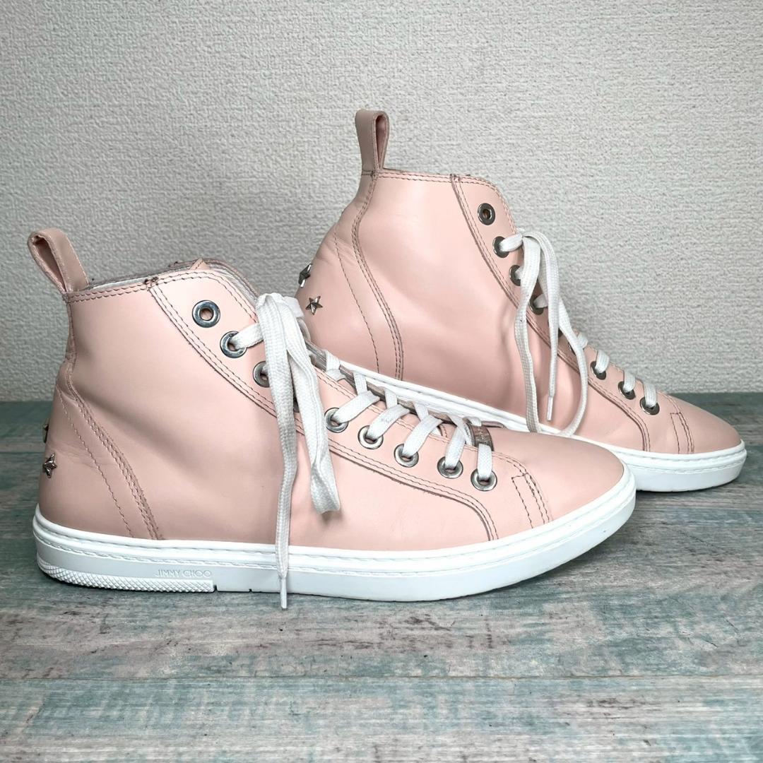 着用2回 JIMMY CHOO スタッズ レザー ハイカットスニーカー 42