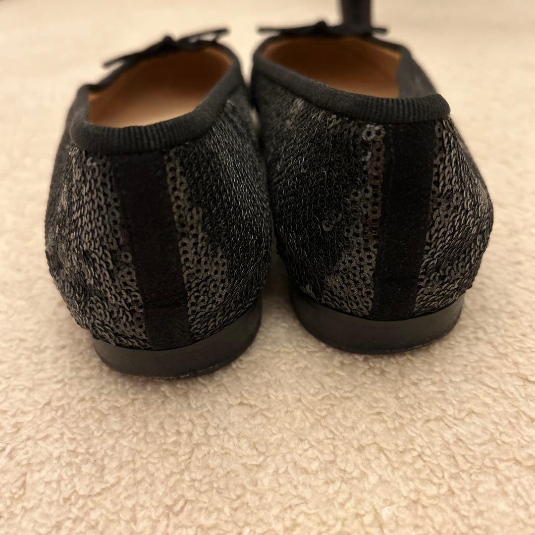 CHANEL ブラック スパンコール フラットシューズ バレエシューズ