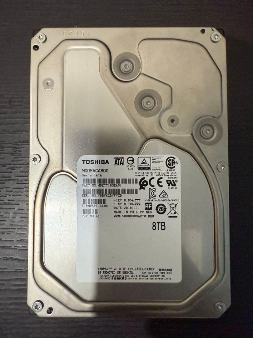 TOSHIBA MD05ACA800 8TB 3.5インチHDD 使用時間130