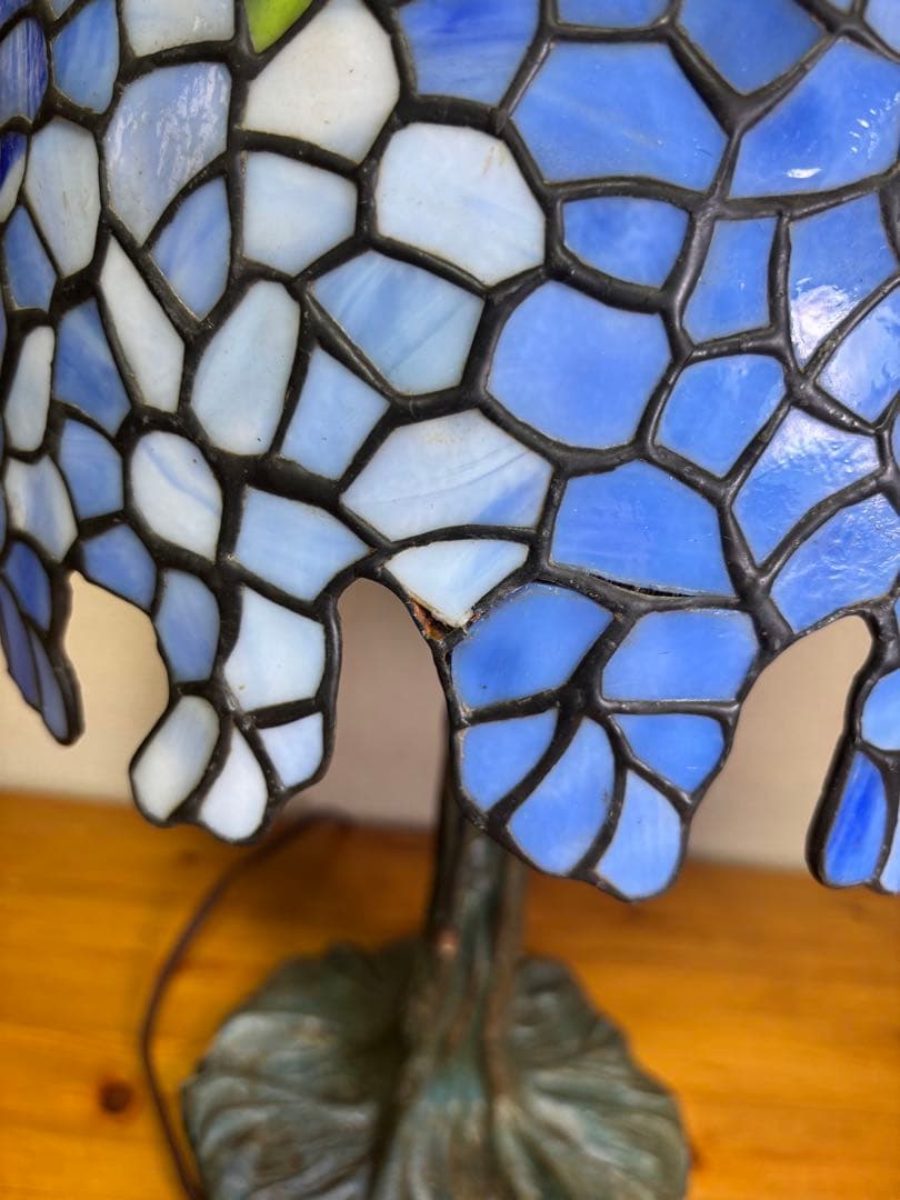 細密ステンドグラス テーブルランプ 藤棚 ブルー系　 アンティーク昭和レトロ