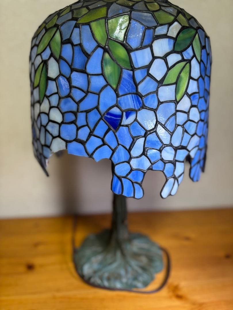 細密ステンドグラス テーブルランプ 藤棚 ブルー系　 アンティーク昭和レトロ