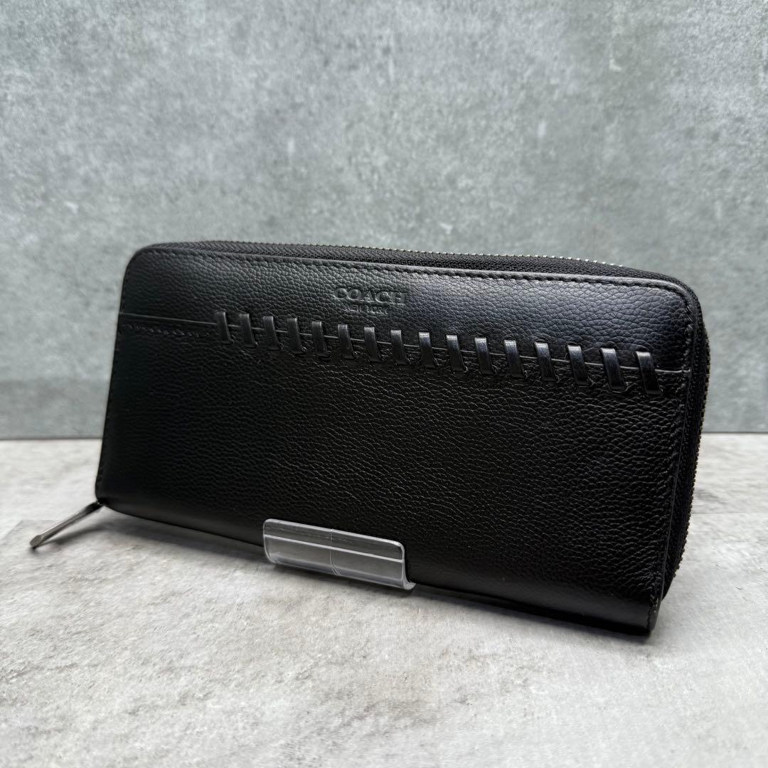 【ぴぃ様】COACH コーチ 長財布 ラウンドファスナー ステッチ レザー 黒