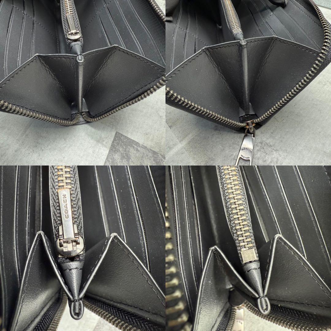 【ぴぃ様】COACH コーチ 長財布 ラウンドファスナー ステッチ レザー 黒