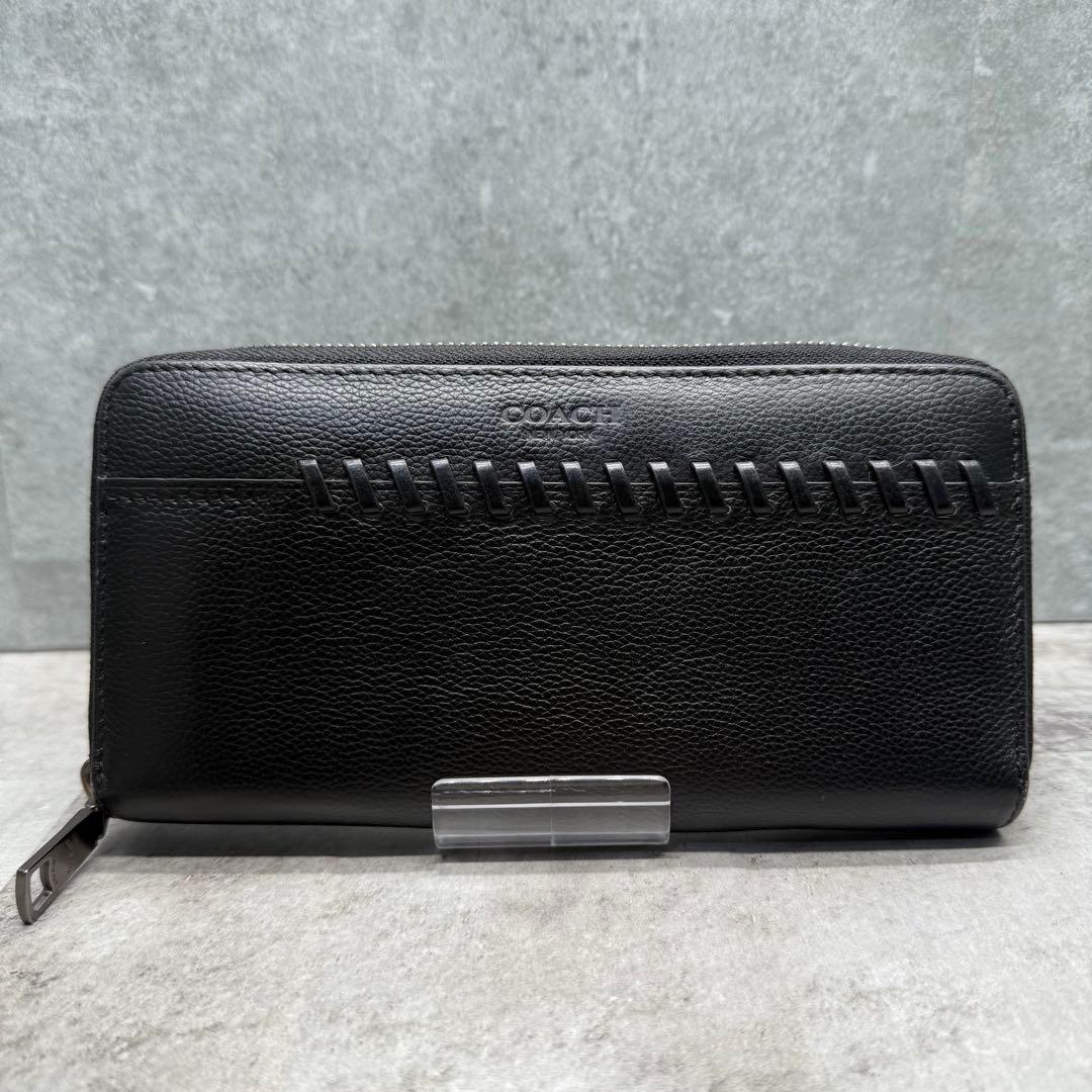 【ぴぃ様】COACH コーチ 長財布 ラウンドファスナー ステッチ レザー 黒