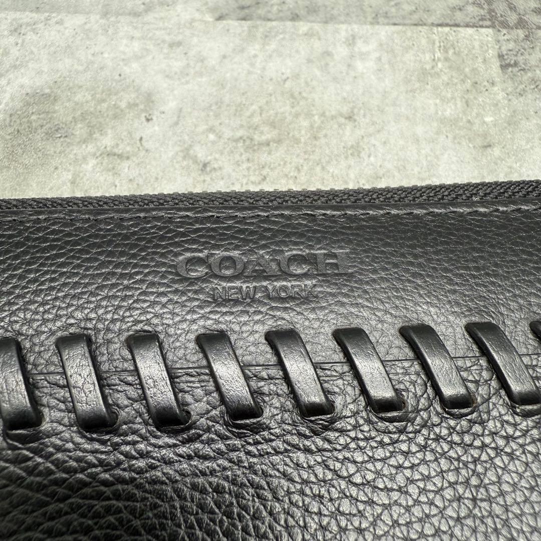 【ぴぃ様】COACH コーチ 長財布 ラウンドファスナー ステッチ レザー 黒