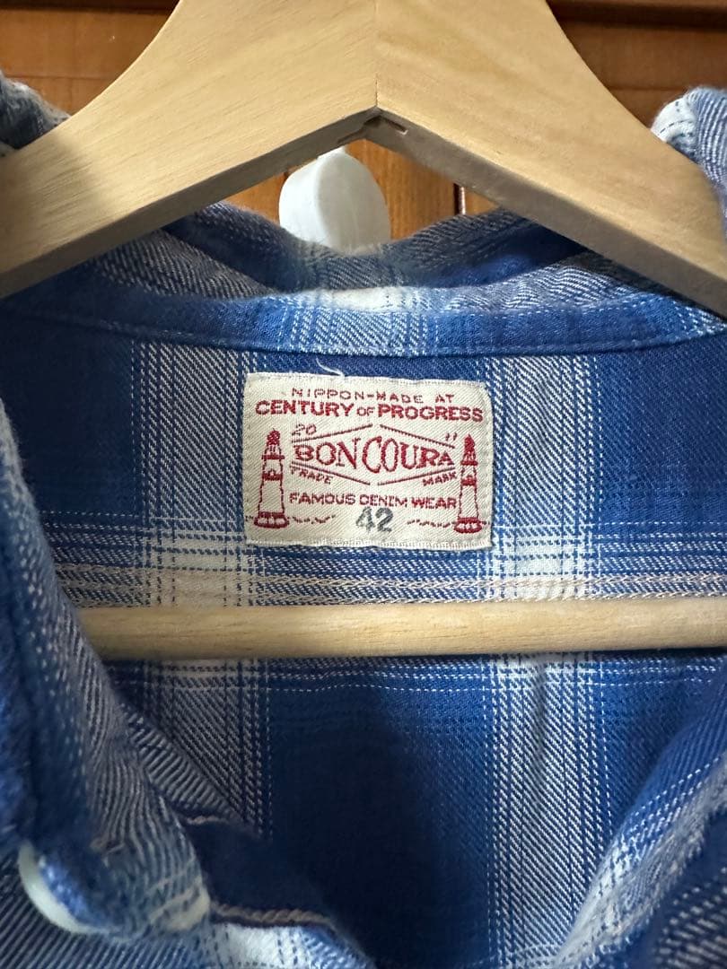 XLサイズ BONCOURA ネルシャツ オンブレチェック 日本製 size42