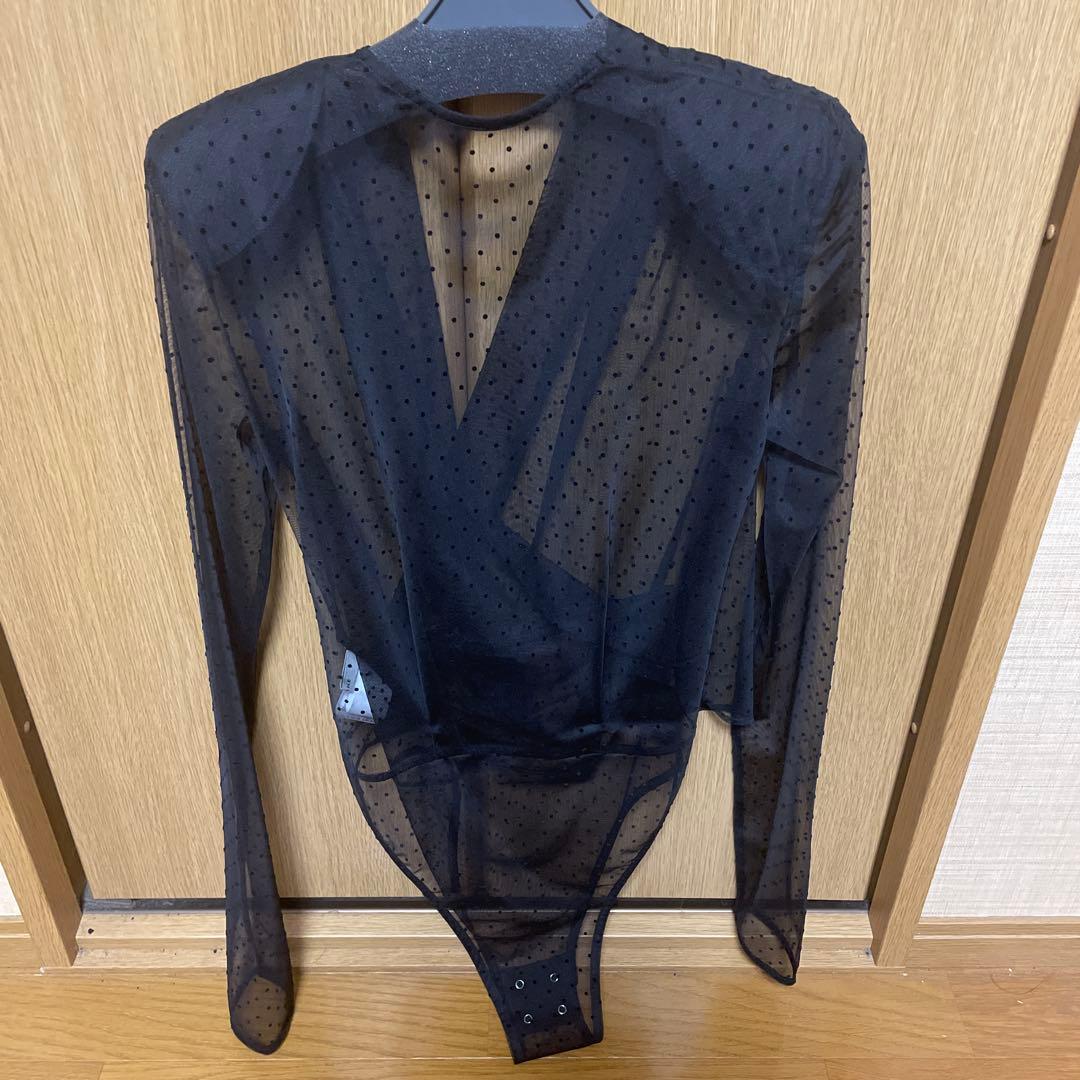 ブラック ドット柄 ボディスーツ