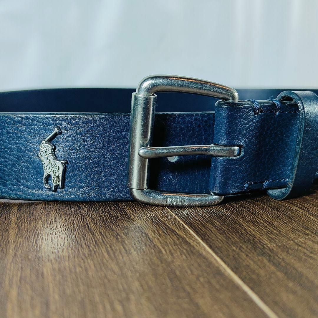 【極厚シボ革正規品】POLO RALPH LAUREN 高級ネイビードレスベルト