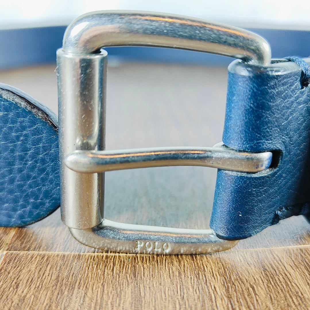 【極厚シボ革正規品】POLO RALPH LAUREN 高級ネイビードレスベルト