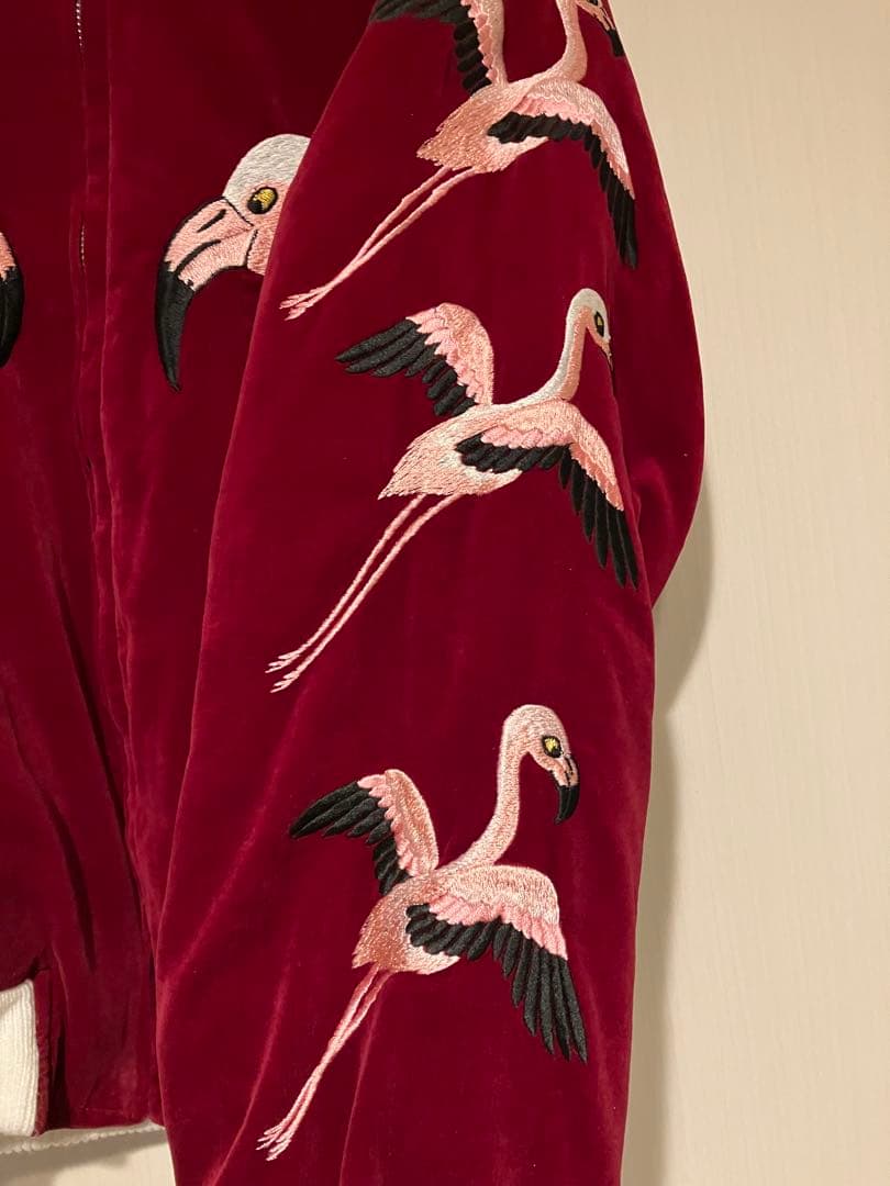 スカジャン別珍　フラミンゴ　ロカビリー　サイズS