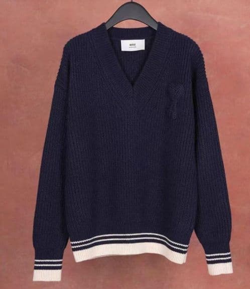 新品 AMI PARIS セーター Vネックニット ネイビー M