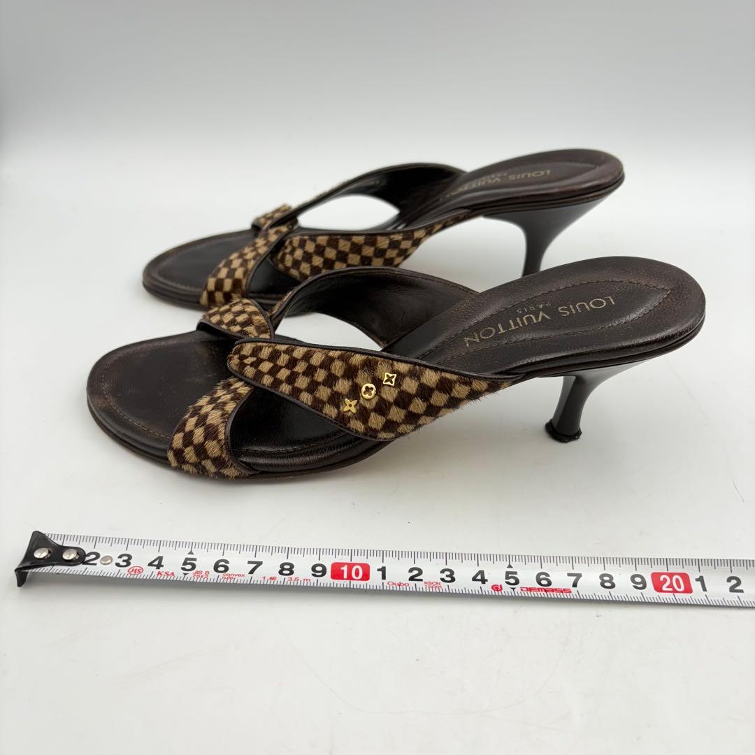 ルイヴィトン ダミエ ハラコ ミュール サンダル ファー 0725-S6538h