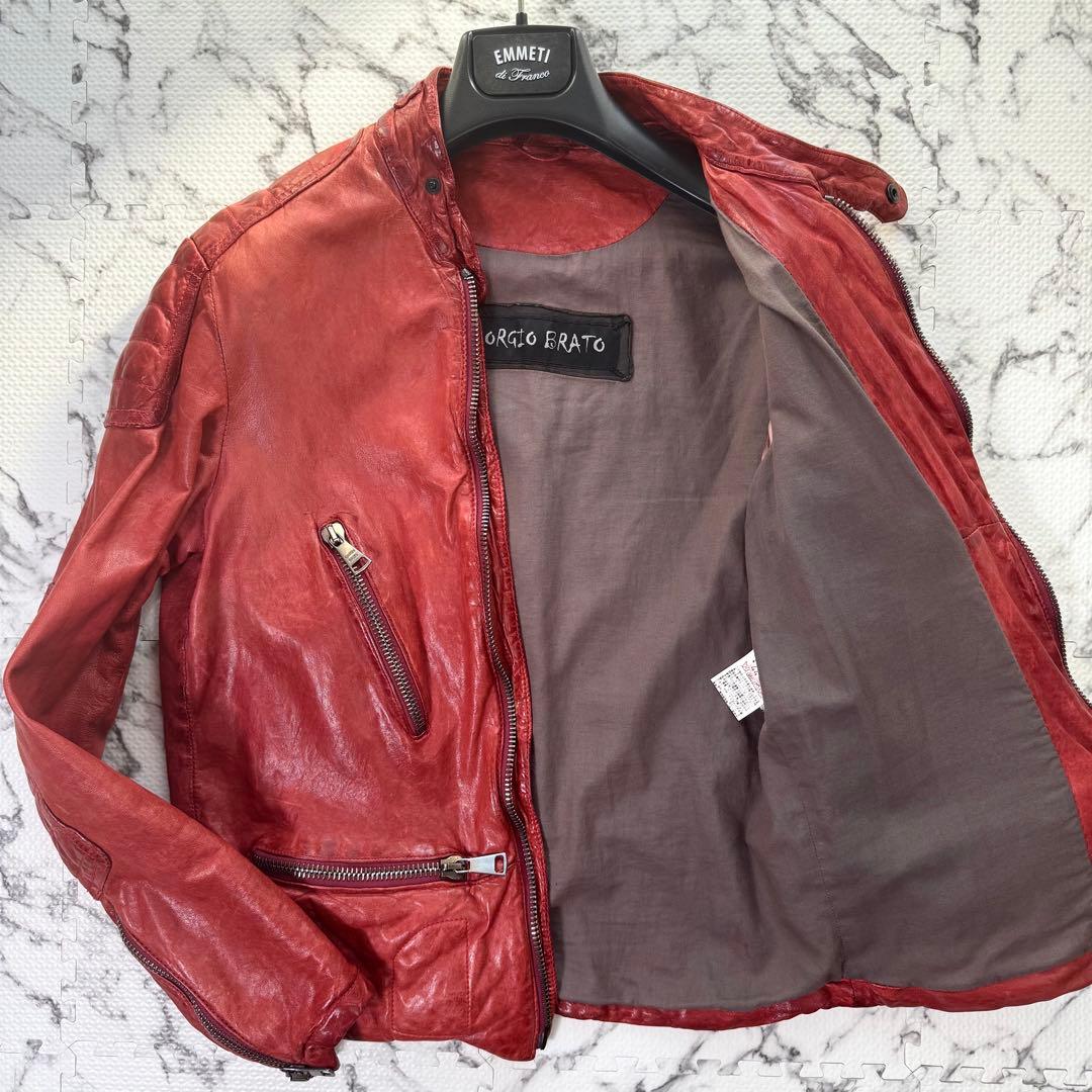 希少色◎ジョルジオブラット　シングルライダースジャケット　ラムレザー　パッチ