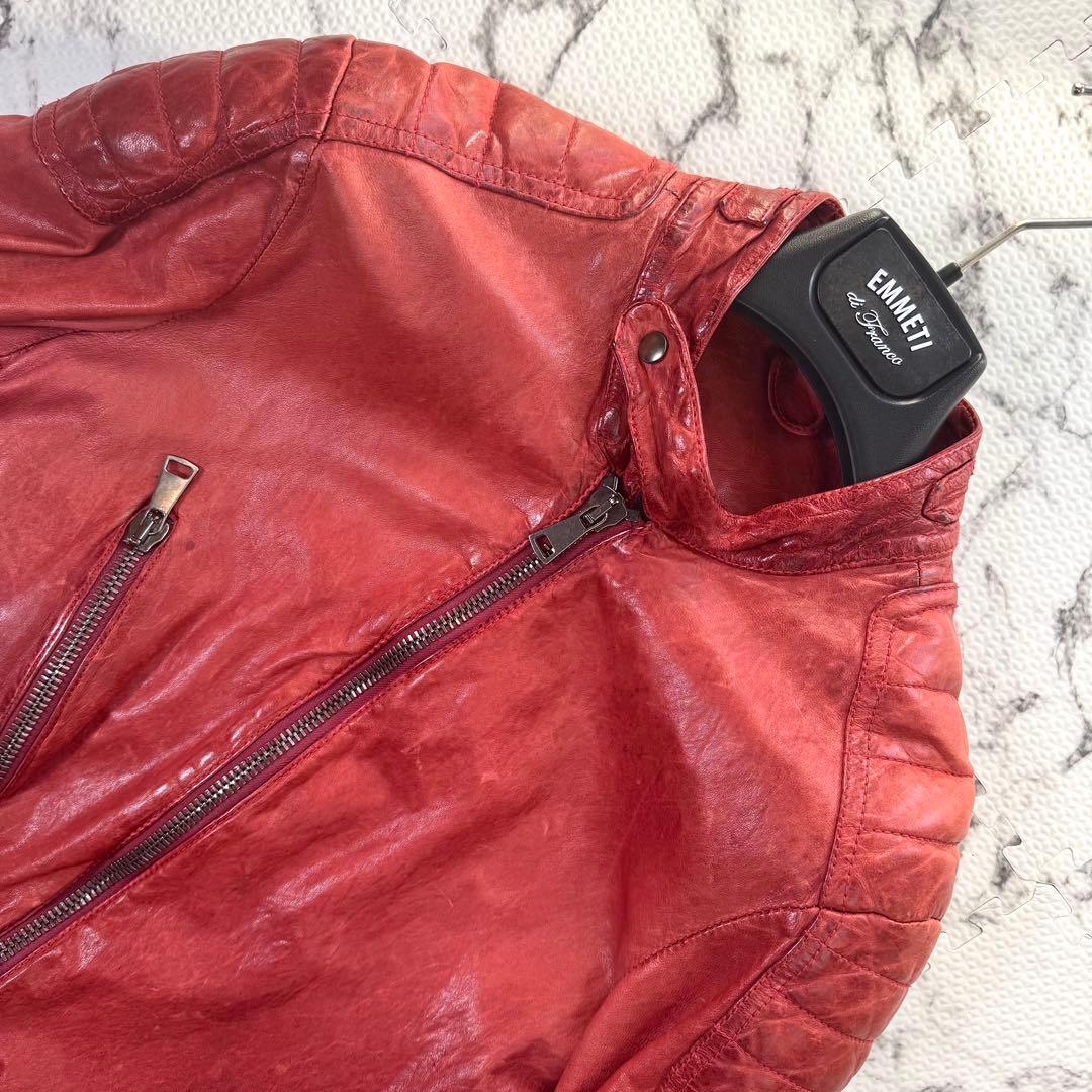 希少色◎ジョルジオブラット　シングルライダースジャケット　ラムレザー　パッチ