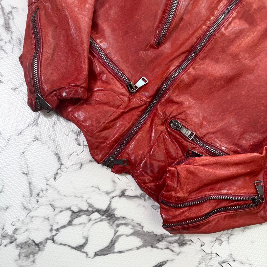 希少色◎ジョルジオブラット　シングルライダースジャケット　ラムレザー　パッチ