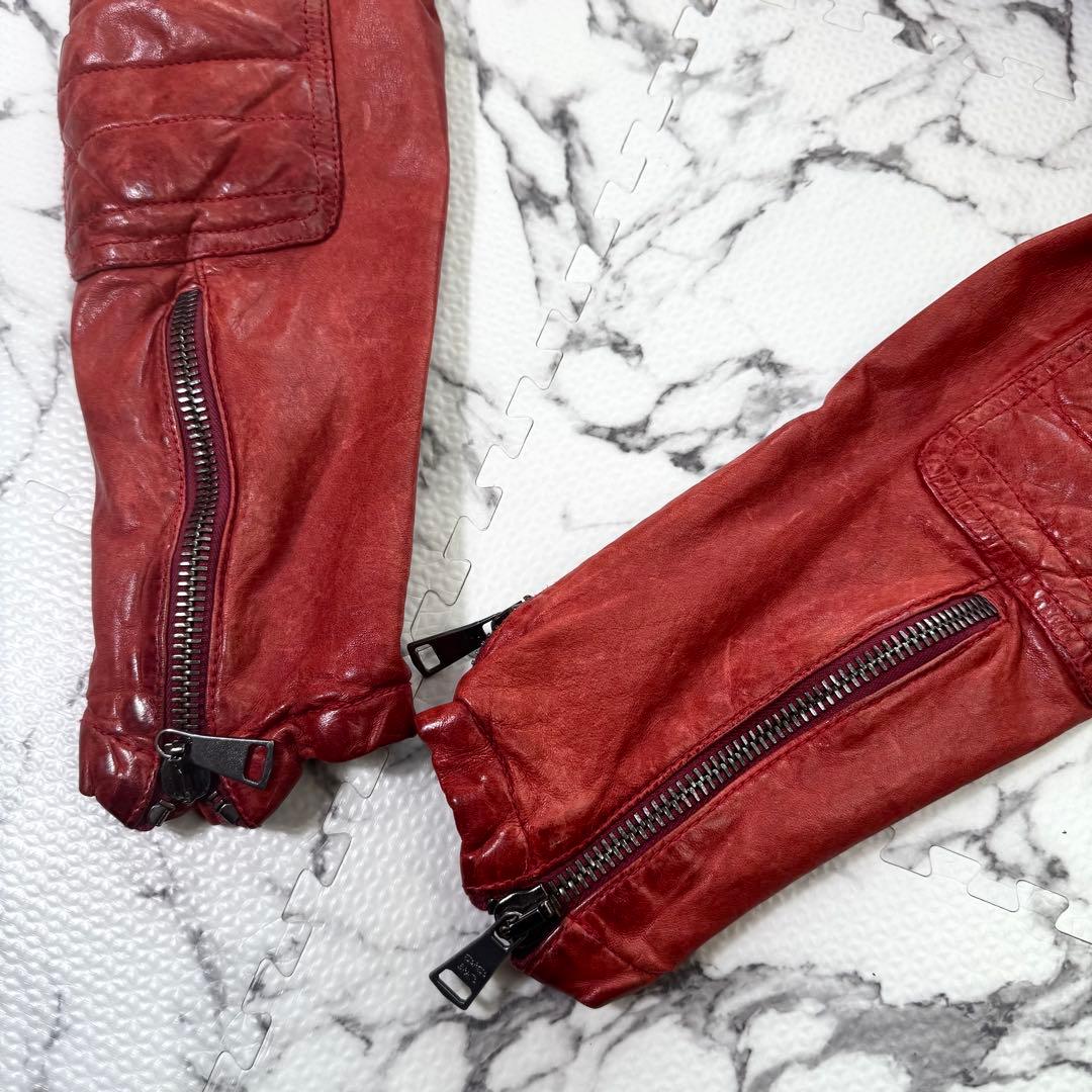 希少色◎ジョルジオブラット　シングルライダースジャケット　ラムレザー　パッチ