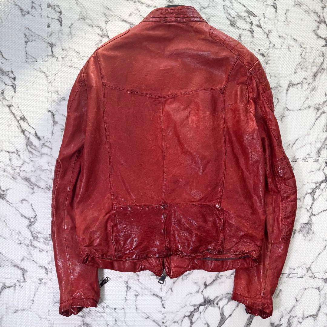 希少色◎ジョルジオブラット　シングルライダースジャケット　ラムレザー　パッチ